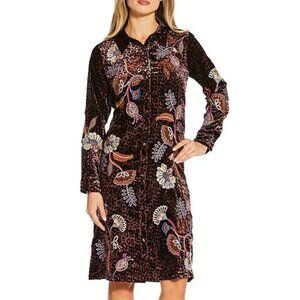 Johnny Was Gineva Leopard Print Floral Embroidered Velvet Dress